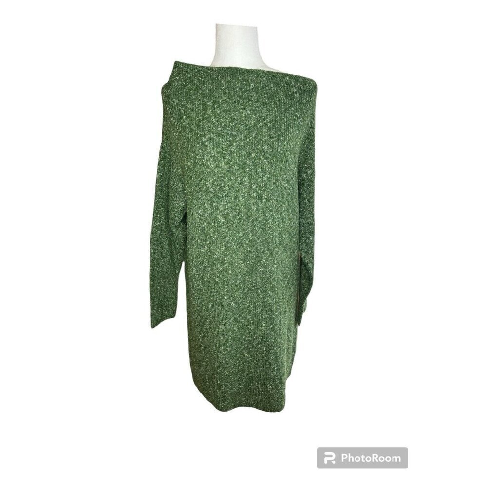 TREASURE & BOND Green Ribbed One Shoulder Long Sleeve Sweater Dress Size L - Picture 3 of 7